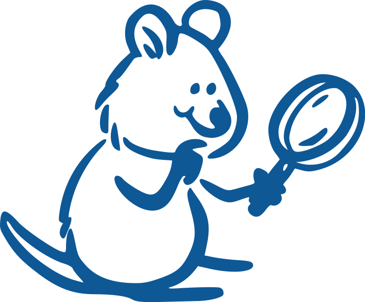 Quokka Quentin mit Lupe in der Hand